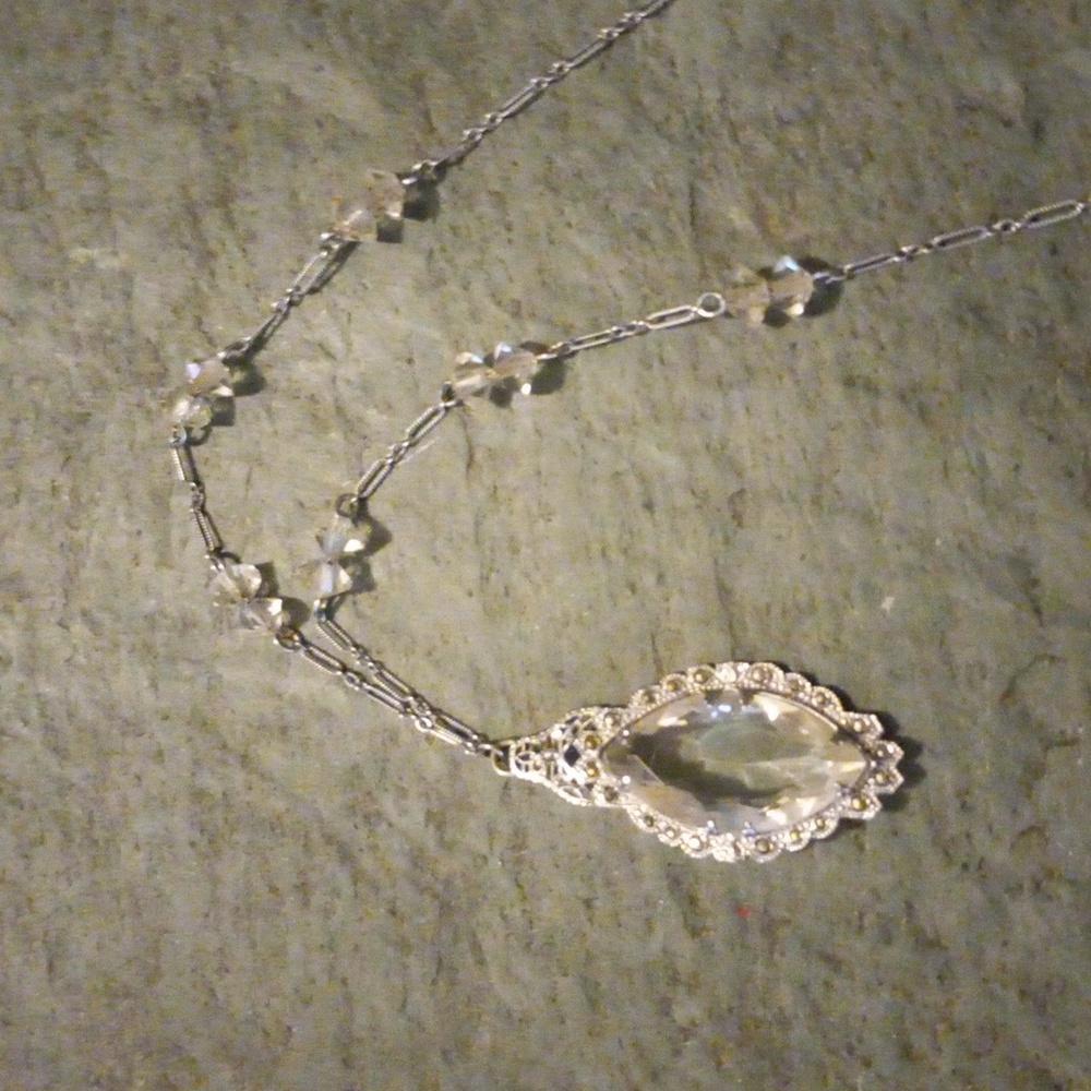 Vintage Marcasite Filigree Pendant Necklace